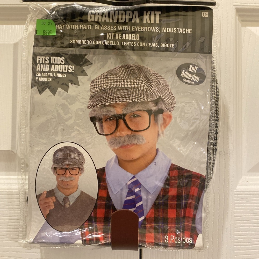 Halloween Costume Grandpa Kit Old Man Child/Adult Accessory Hat Glasses Mustache